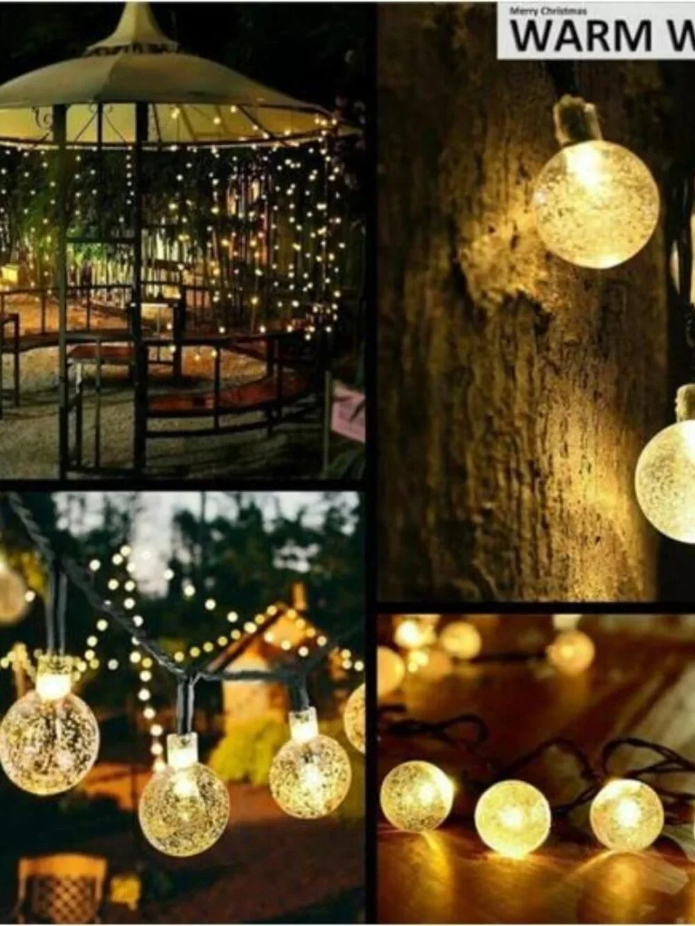 Solar String Lights Outdoor Waterproof LED Globe Fairy Lights Patio Garden Decor
